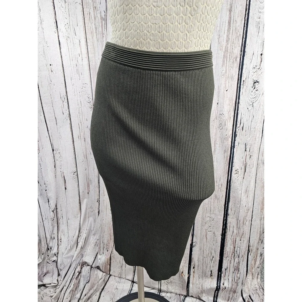 Michael Kors Womens Green Ribbed Knit Midi Pencil Skirt Size Small Olive Drab